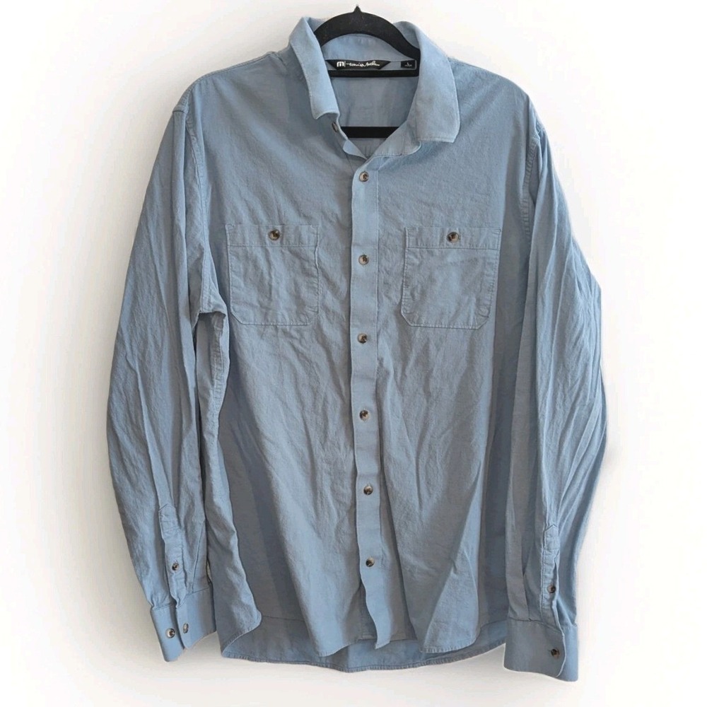Travis Mathew Chambray Golf Preppy Button Up Shirt Large Blue Casual Performance